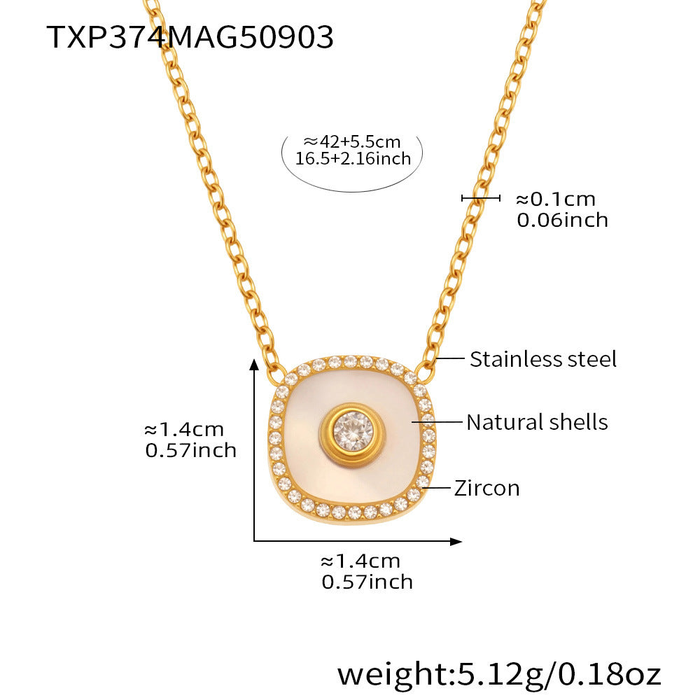 316L Stainless Steel Dainty Five-Petal Flower & Mother-of-Pearl Square Zircon Collection - Image 14