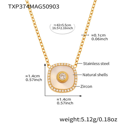 316L Stainless Steel Dainty Five-Petal Flower & Mother-of-Pearl Square Zircon Collection - Image 14