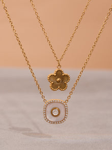 316L Stainless Steel Dainty Five-Petal Flower & Mother-of-Pearl Square Zircon Collection - Image 4