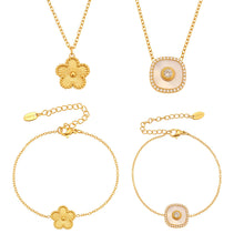 316L Stainless Steel Dainty Five-Petal Flower & Mother-of-Pearl Square Zircon Collection - Image 5