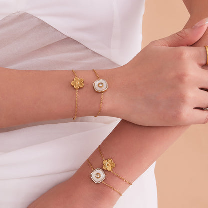 316L Stainless Steel Dainty Five-Petal Flower & Mother-of-Pearl Square Zircon Collection - Image 6