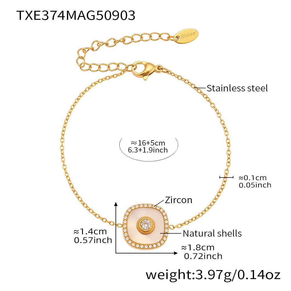 316L Stainless Steel Dainty Five-Petal Flower & Mother-of-Pearl Square Zircon Collection - Image 8