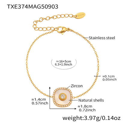 316L Stainless Steel Dainty Five-Petal Flower & Mother-of-Pearl Square Zircon Collection - Image 8