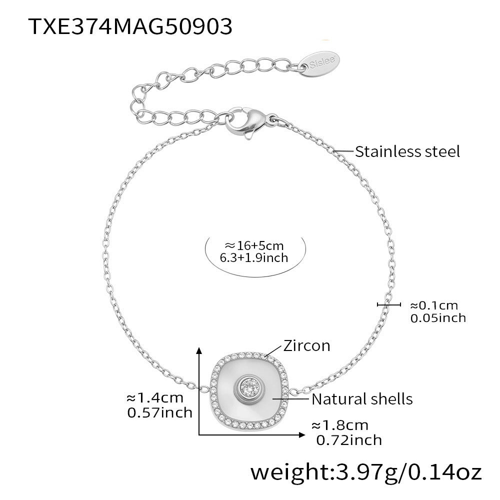 316L Stainless Steel Dainty Five-Petal Flower & Mother-of-Pearl Square Zircon Collection - Image 9