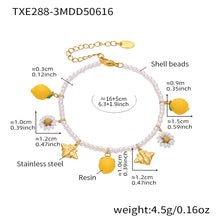 316L Stainless Steel Dainty Lemon Daisy Shell Pearl Charm Bracelet - Image 1