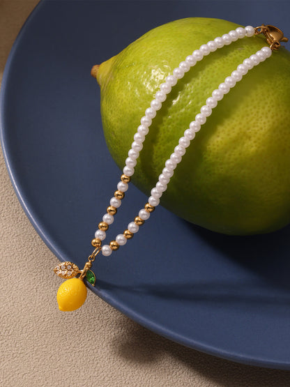 316L Stainless Steel Dainty Lemon Daisy Shell Pearl Charm Bracelet - Image 10