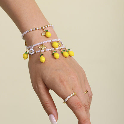 316L Stainless Steel Dainty Lemon Daisy Shell Pearl Charm Bracelet - Image 13