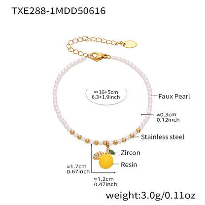 316L Stainless Steel Dainty Lemon Daisy Shell Pearl Charm Bracelet - Image 3