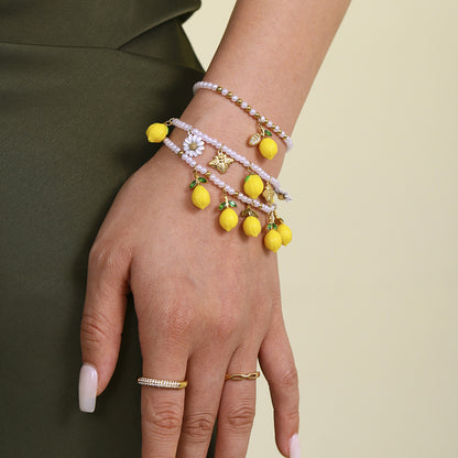 316L Stainless Steel Dainty Lemon Daisy Shell Pearl Charm Bracelet - Image 5