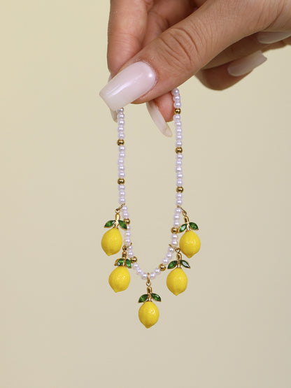 316L Stainless Steel Dainty Lemon Daisy Shell Pearl Charm Bracelet - Image 6