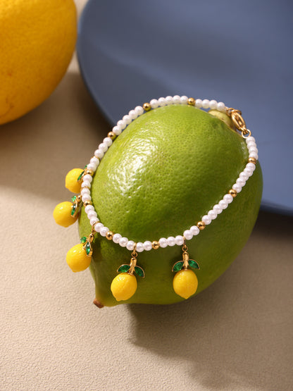 316L Stainless Steel Dainty Lemon Daisy Shell Pearl Charm Bracelet - Image 7