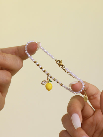 316L Stainless Steel Dainty Lemon Daisy Shell Pearl Charm Bracelet - Image 9