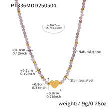 316L Stainless Steel Dainty Natural Stone & Gold Bead Heart Necklace - Image 6