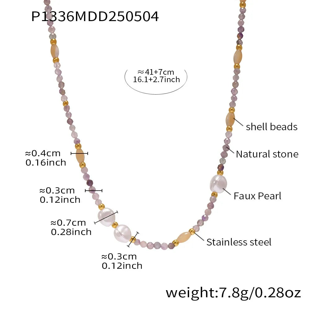 316L Stainless Steel Dainty Natural Stone & Gold Bead Heart Necklace - Image 7