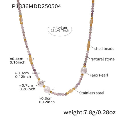 316L Stainless Steel Dainty Natural Stone & Gold Bead Heart Necklace - Image 7