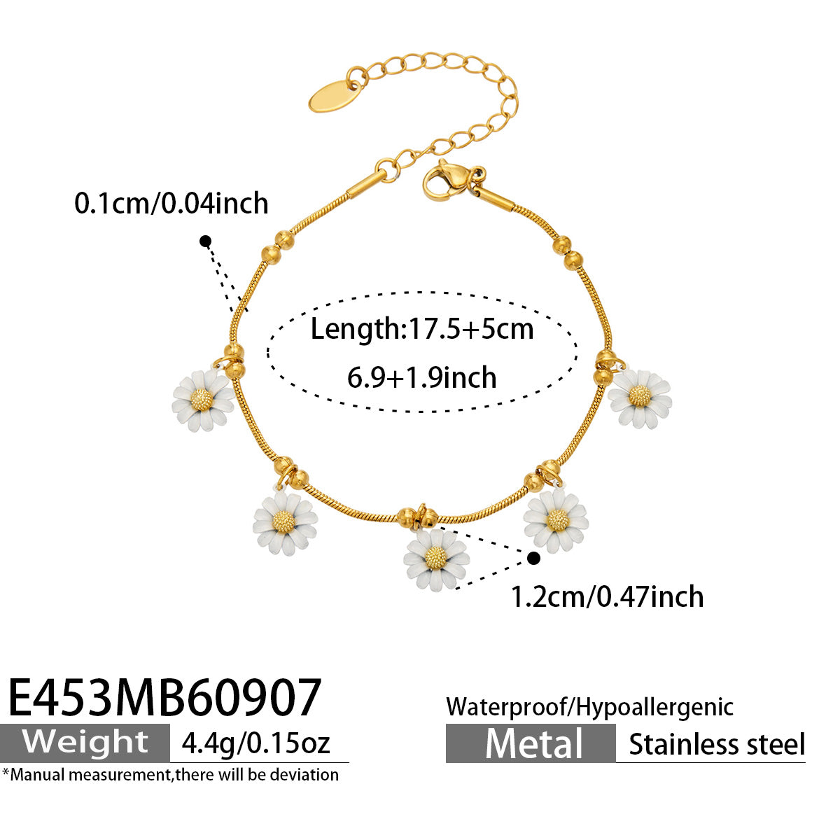 316L Stainless Steel 18K PVD Gold Daisy Bracelet made with 316L stainless steel and 18K PVD gold finish for wholesale jewelry buyers - image 13