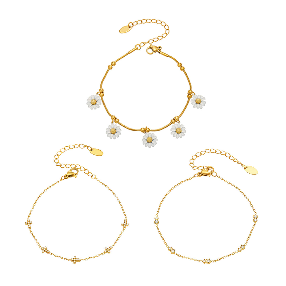 316L Stainless Steel 18K PVD Gold Daisy Bracelet made with 316L stainless steel and 18K PVD gold finish for wholesale jewelry buyers - image 16
