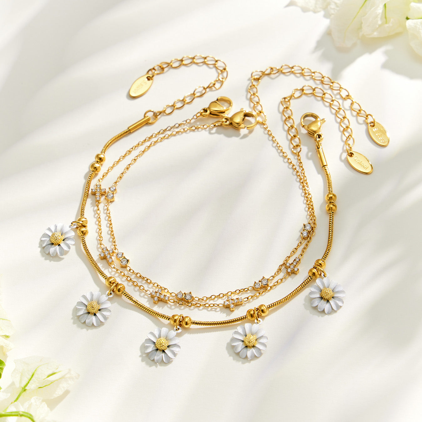 316L Stainless Steel 18K PVD Gold Daisy Bracelet made with 316L stainless steel and 18K PVD gold finish for wholesale jewelry buyers - image 18