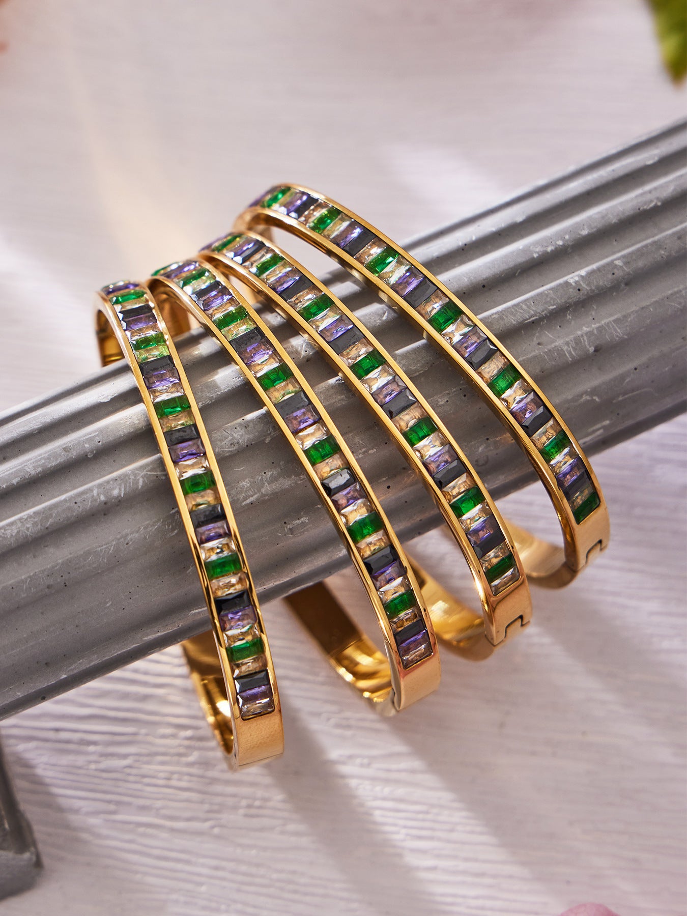 316L Stainless Steel Dazzling 5A Square Zircon Paved Bracelet - Image 1