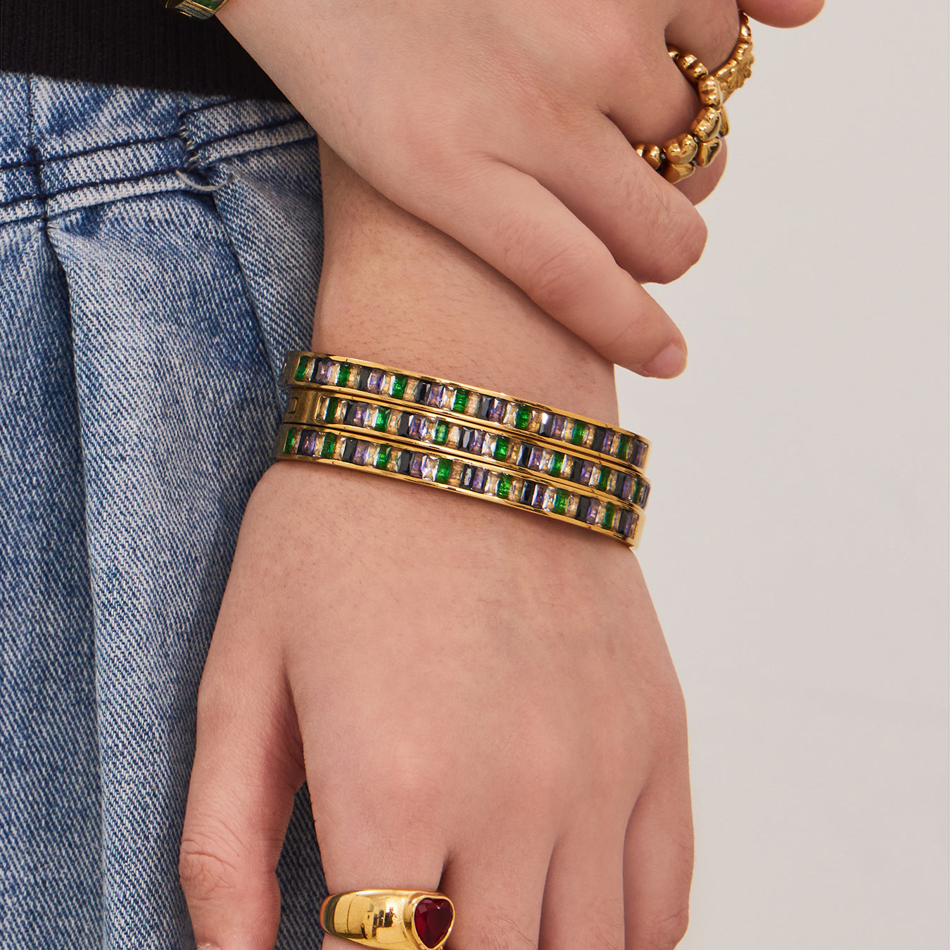 316L Stainless Steel Dazzling 5A Square Zircon Paved Bracelet - Image 11