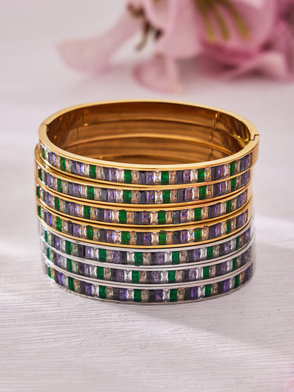 316L Stainless Steel Dazzling 5A Square Zircon Paved Bracelet - Image 2
