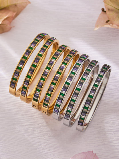 316L Stainless Steel Dazzling 5A Square Zircon Paved Bracelet - Image 4