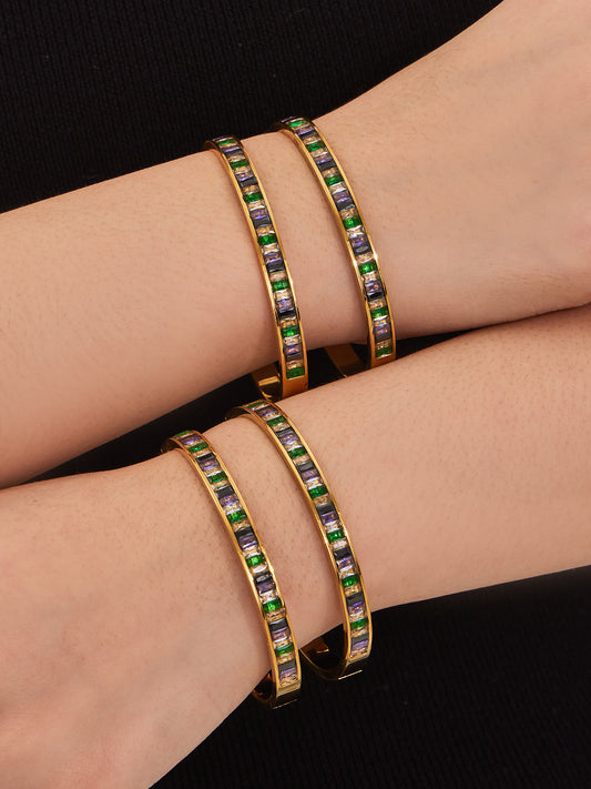 316L Stainless Steel Dazzling 5A Square Zircon Paved Bracelet - Image 6