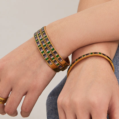 316L Stainless Steel Dazzling 5A Square Zircon Paved Bracelet - Image 8