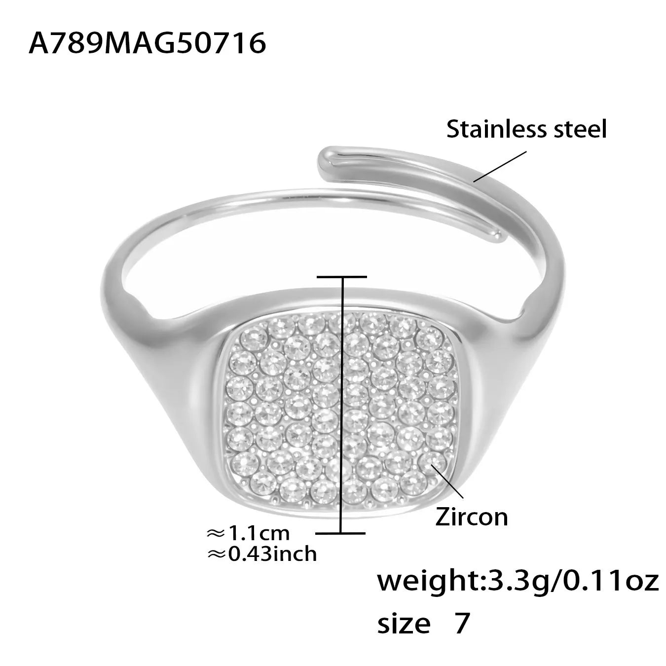 316L Stainless Steel Dazzling Pave Zircon Open Ring - Image 10