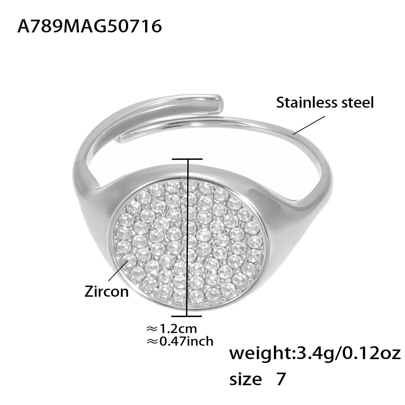 316L Stainless Steel Dazzling Pave Zircon Open Ring - Image 12
