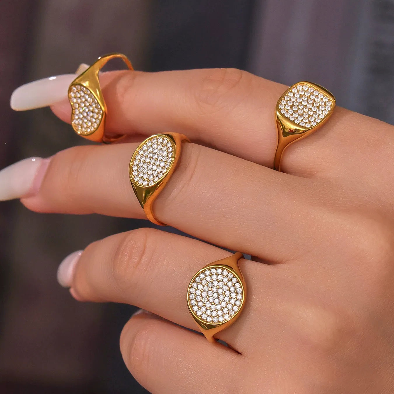 316L Stainless Steel Dazzling Pave Zircon Open Ring - Image 4