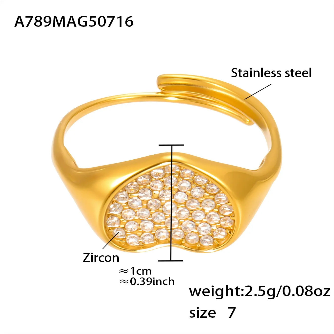 316L Stainless Steel Dazzling Pave Zircon Open Ring - Image 7
