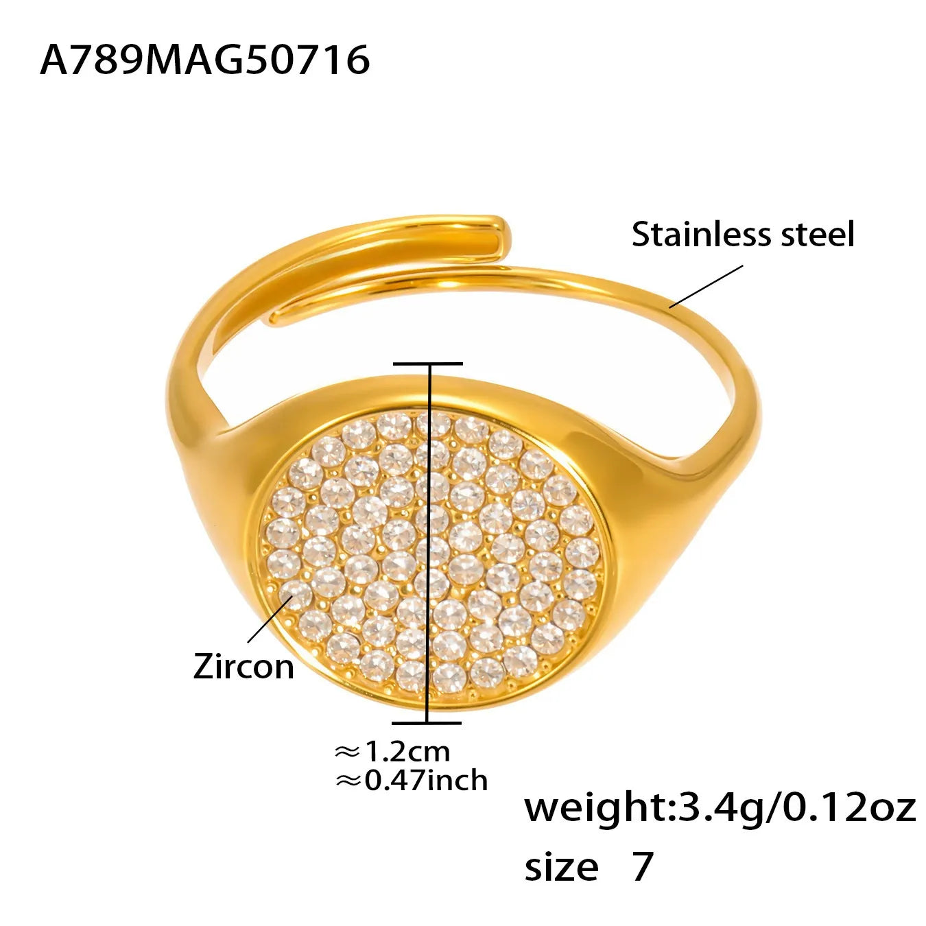 316L Stainless Steel Dazzling Pave Zircon Open Ring - Image 8