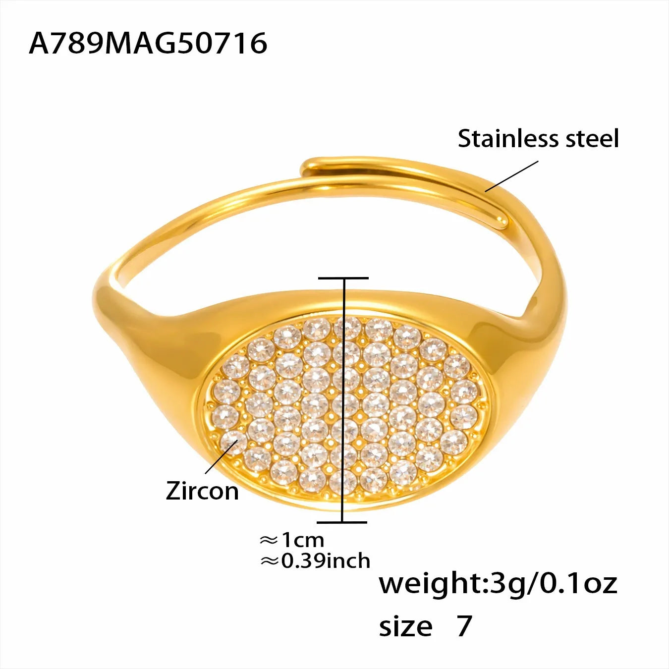 316L Stainless Steel Dazzling Pave Zircon Open Ring - Image 9
