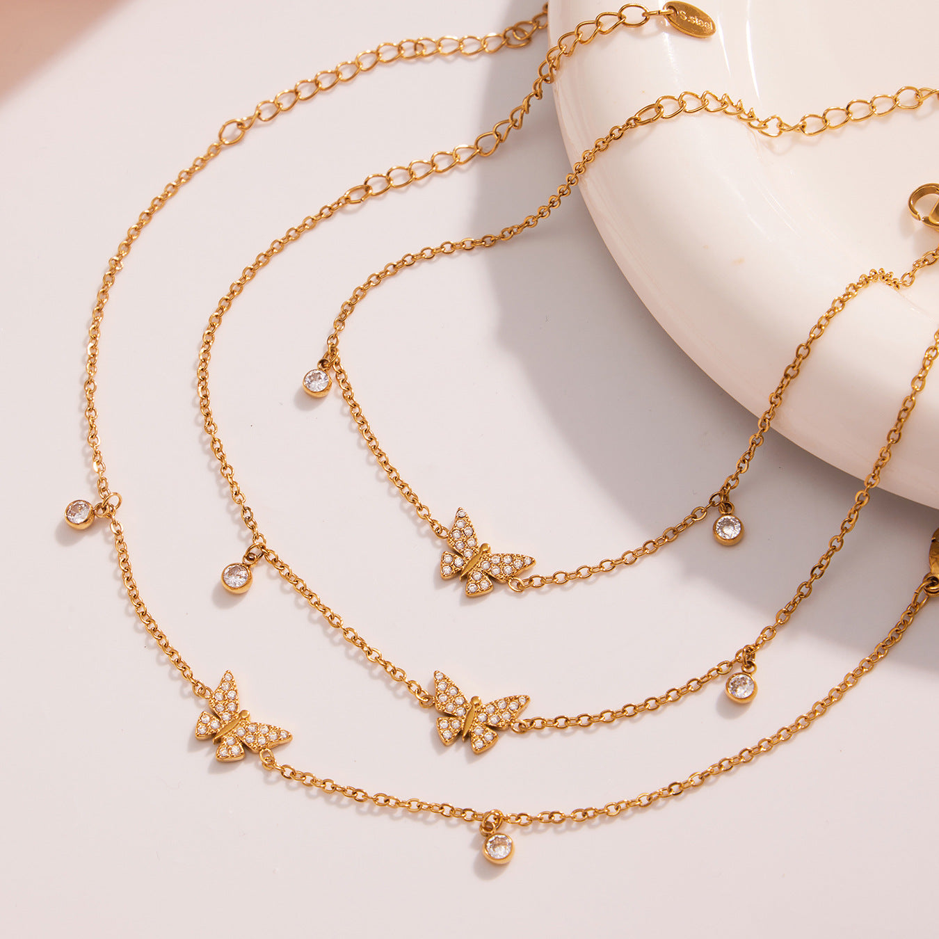 316L Stainless Steel Dazzling Zircon Butterfly Tassel Anklet - Image 2