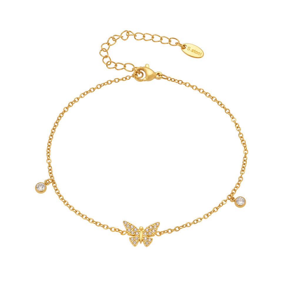 316L Stainless Steel Dazzling Zircon Butterfly Tassel Anklet - Image 4