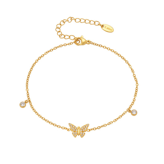 316L Stainless Steel Dazzling Zircon Butterfly Tassel Anklet - Image 4