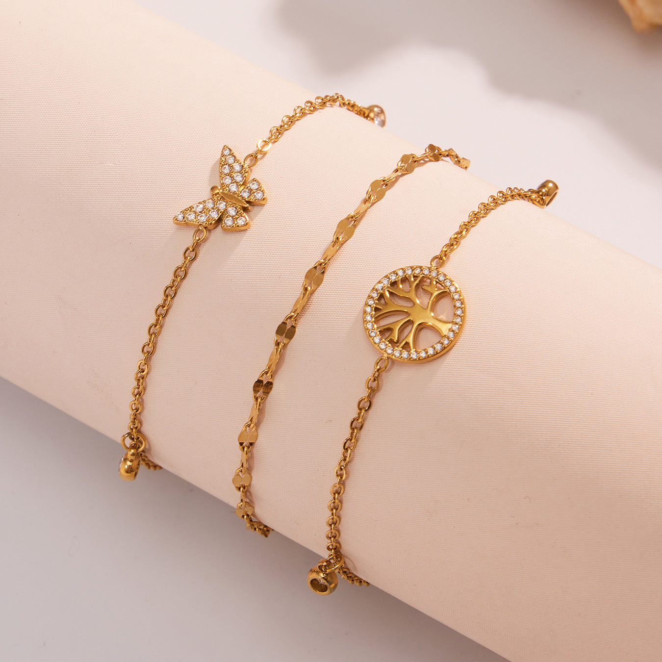 316L Stainless Steel Dazzling Zircon Butterfly Tassel Anklet - Image 6