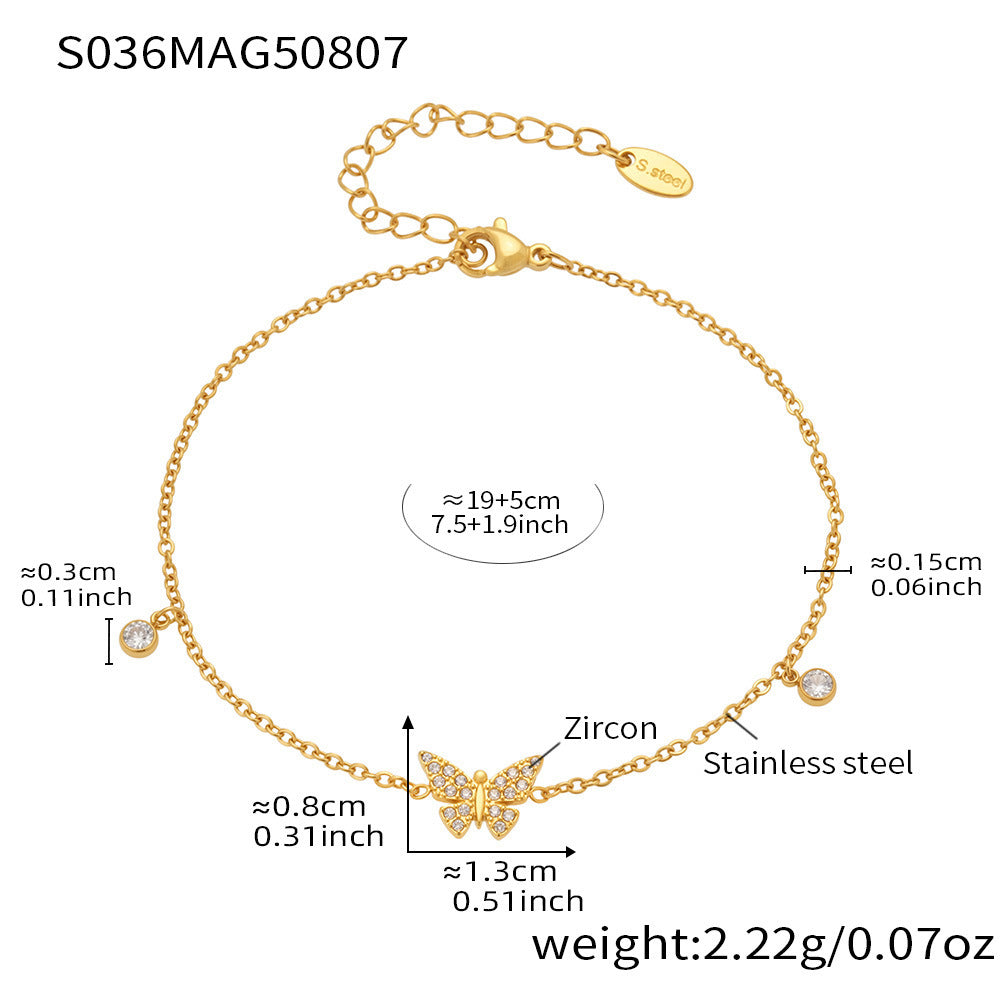 316L Stainless Steel Dazzling Zircon Butterfly Tassel Anklet - Image 8