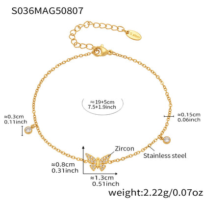 316L Stainless Steel Dazzling Zircon Butterfly Tassel Anklet - Image 8