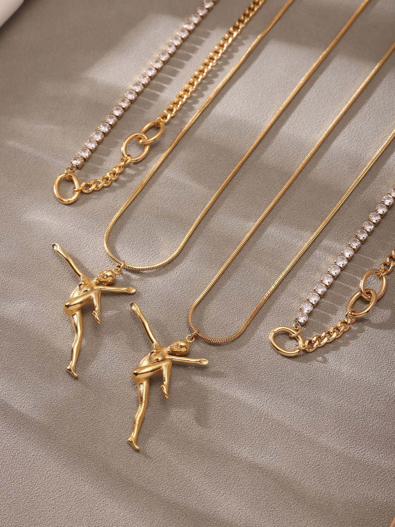 316L Stainless Steel Delicate Dancing Girl 5A Zircon Double-Layer Clavicle Necklace - Image 4