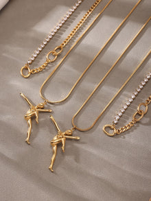 316L Stainless Steel Delicate Dancing Girl 5A Zircon Double-Layer Clavicle Necklace - Image 4