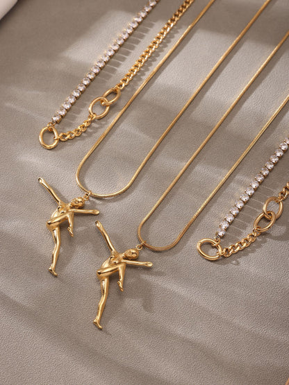 316L Stainless Steel Delicate Dancing Girl 5A Zircon Double-Layer Clavicle Necklace - Image 4