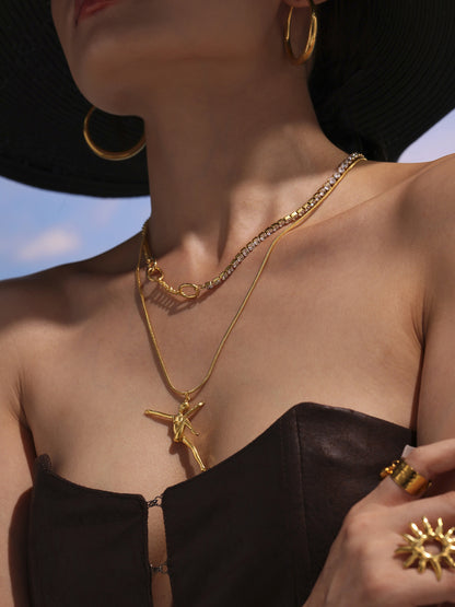 316L Stainless Steel Delicate Dancing Girl 5A Zircon Double-Layer Clavicle Necklace - Image 6