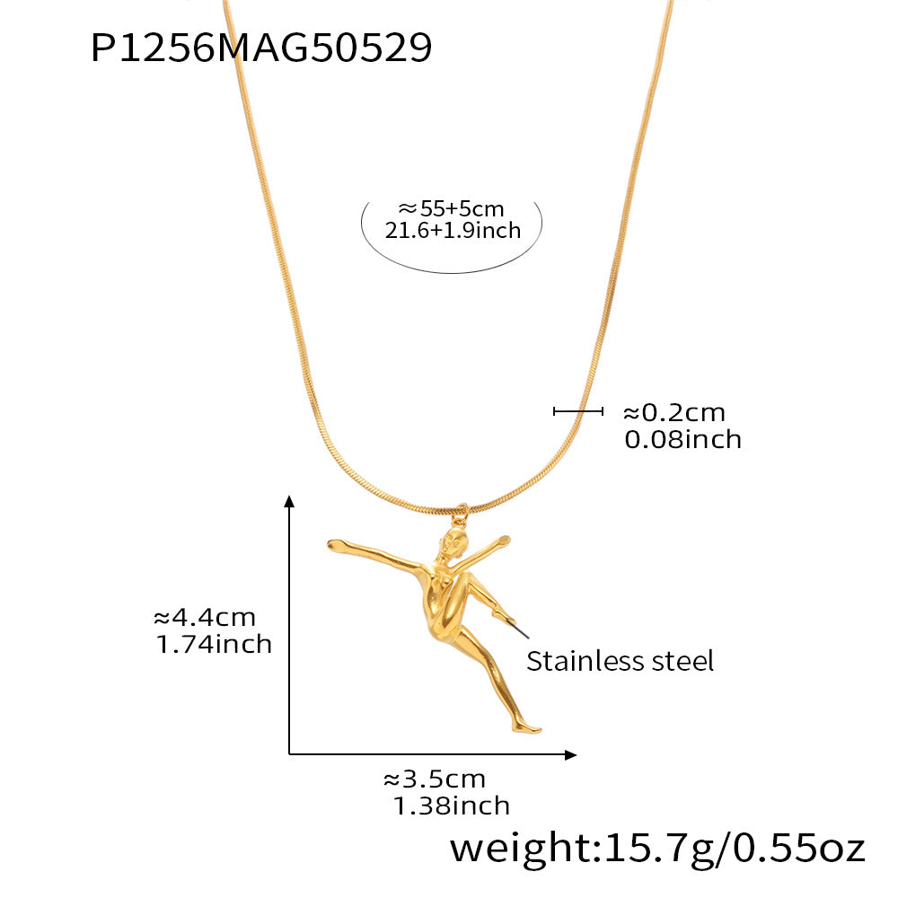 316L Stainless Steel Delicate Dancing Girl 5A Zircon Double-Layer Clavicle Necklace - Image 7