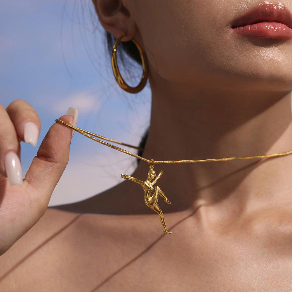 316L Stainless Steel Delicate Dancing Girl 5A Zircon Double-Layer Clavicle Necklace - Image 8