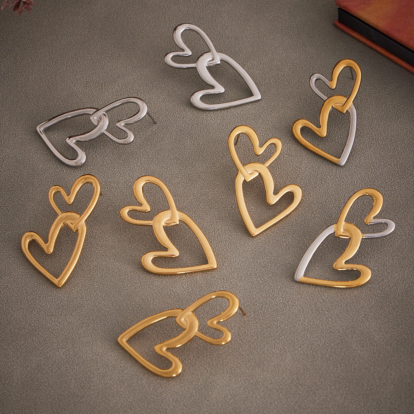 316L Stainless Steel Delicate Double Heart Earrings - Image 1