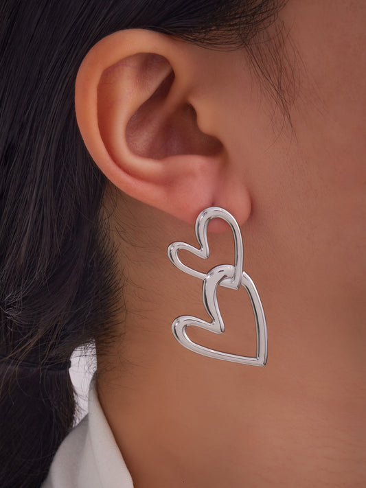 316L Stainless Steel Delicate Double Heart Earrings - Image 3