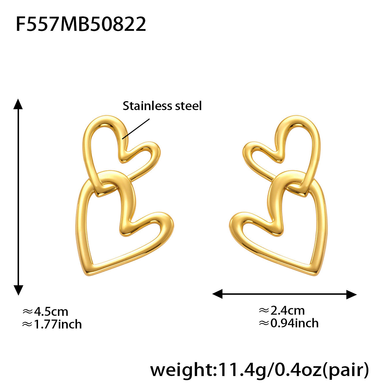316L Stainless Steel Delicate Double Heart Earrings - Image 4