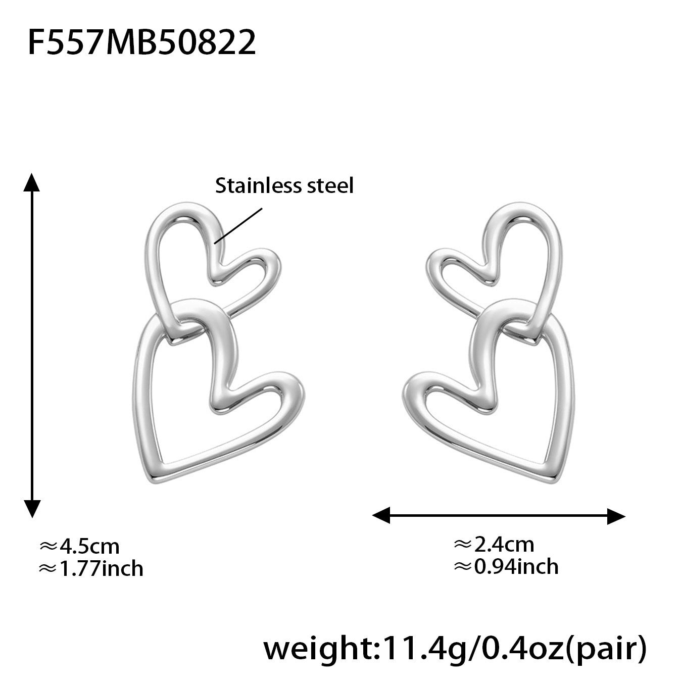 316L Stainless Steel Delicate Double Heart Earrings - Image 6